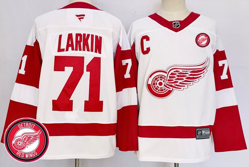 Men Detroit Red Wings #71 Larkin White Fanatics 2025 NHL Jersey style 3